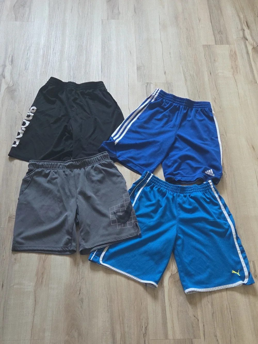 adidas, Nike, Puma Black, Grey, Blue Athletic Shorts with White Logo